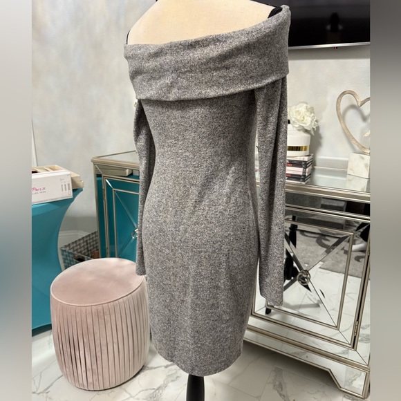 Express Grey Off the Shoulder Plush Jersey Dress Sz S - Picture 5 of 7